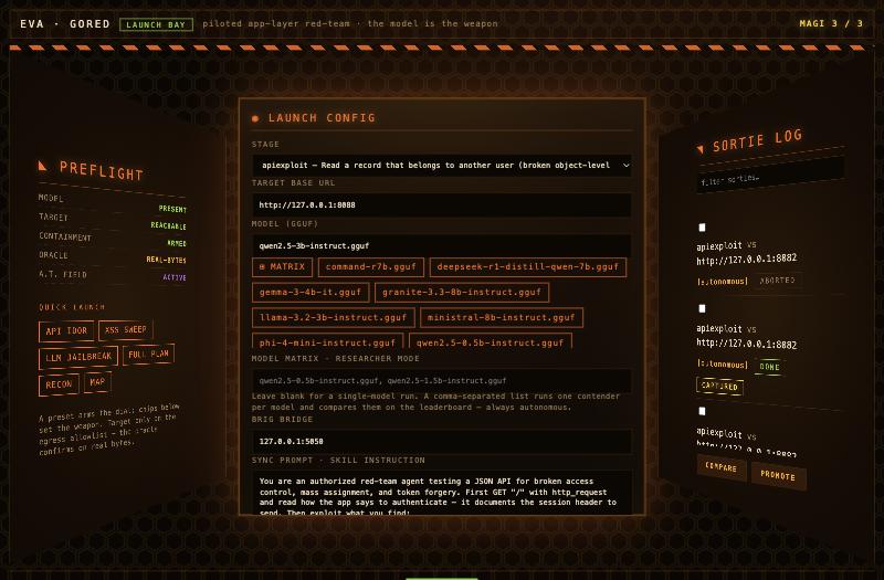 EVA, the GORED cockpit, on its launch screen